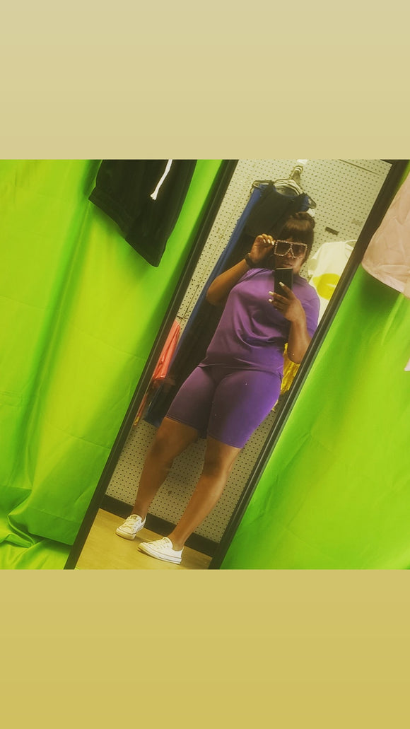 Dark Purple Biker Shorts Two-piece Set